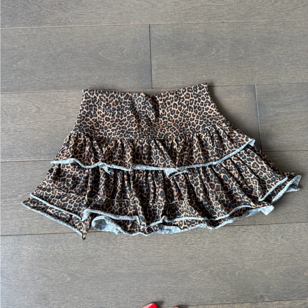 Leopard Print Tiered Skater Skirt in Brown